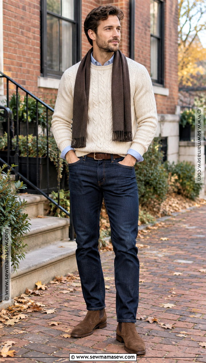 Mens Autumn Cable Knit Sweater Outfit - 25 autumn fits for men