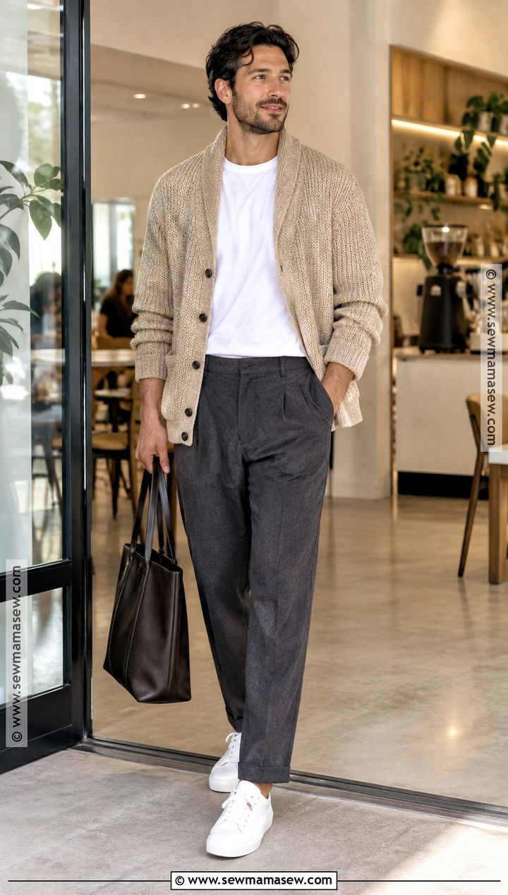 Mens Autumn Cardigan And Trousers Outfit - 20 Autumn Outfits Men Street Styles