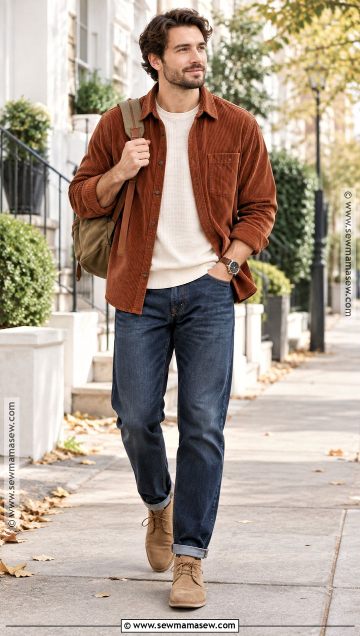Mens Autumn Corduroy Shirt Outfit - 25 autumn fits for men