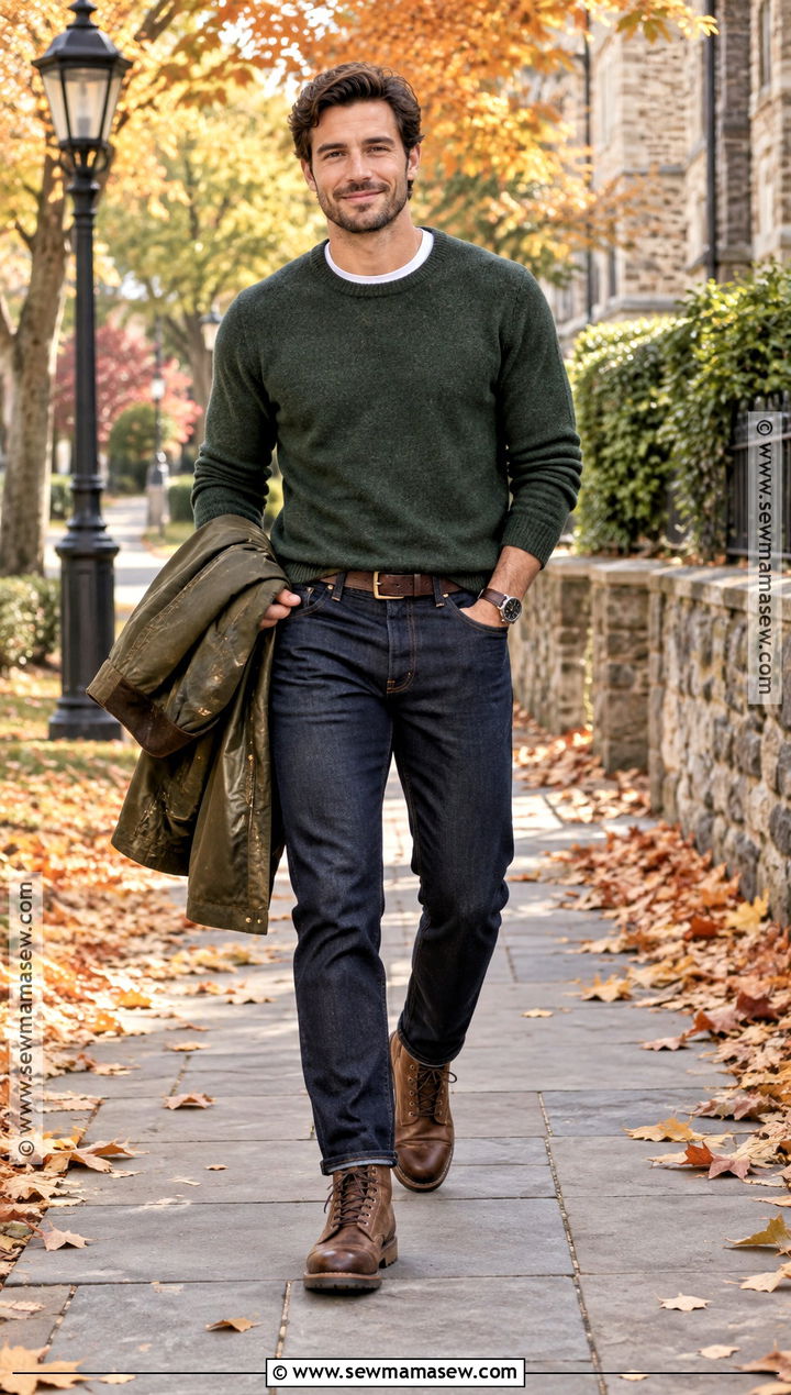 Mens Autumn Crewneck Sweater Outfit - 15 autumn wear ideas for men