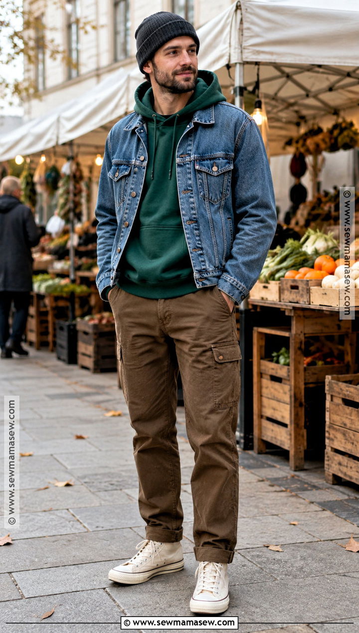 Mens Autumn Denim Jacket And Hoodie Outfit - 20 Autumn Outfits Men Street Styles