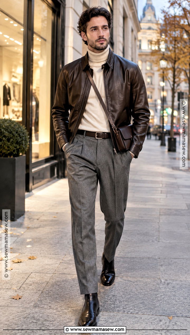 Mens Autumn Leather Jacket And Turtleneck Outfit - 15 autumn outfits for men 2026