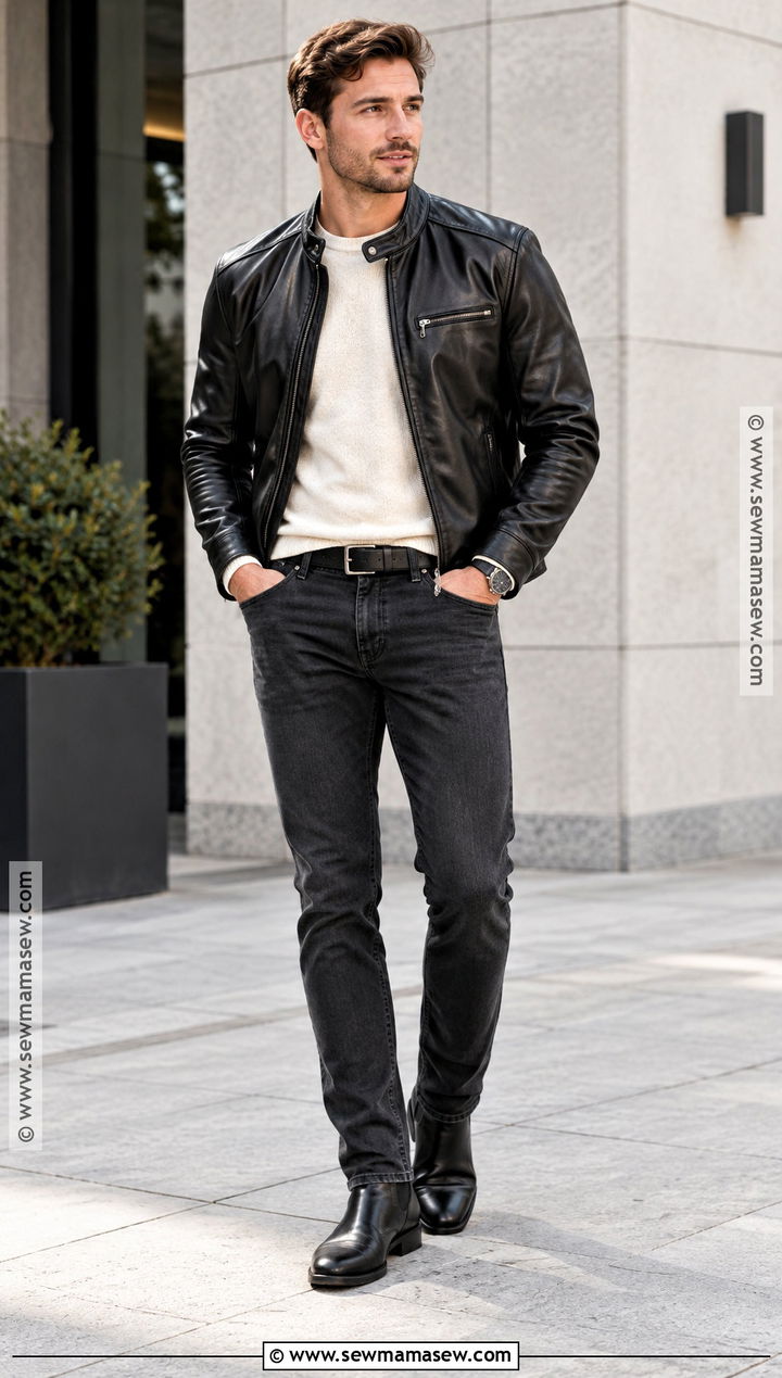 Mens Autumn Leather Jacket Outfit - 20 autumn man style ideas