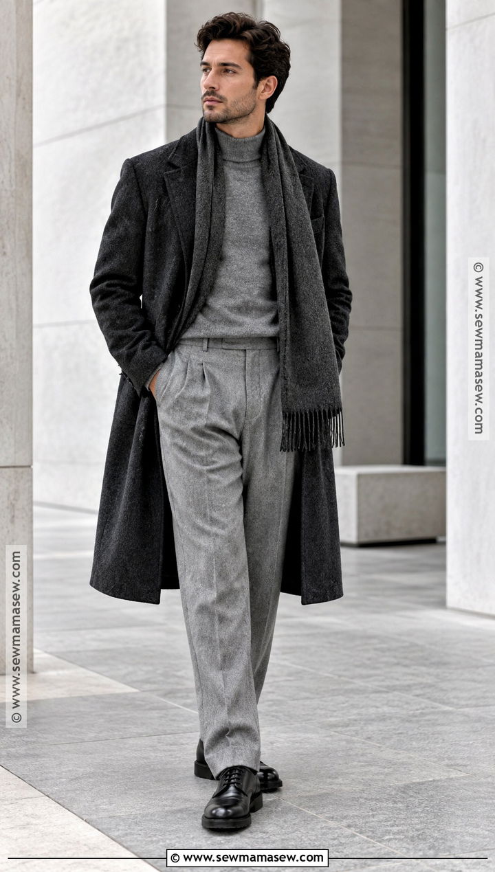 Mens Autumn Monochrome Gray Coat Outfit - 15 autumn outfits for men 2026