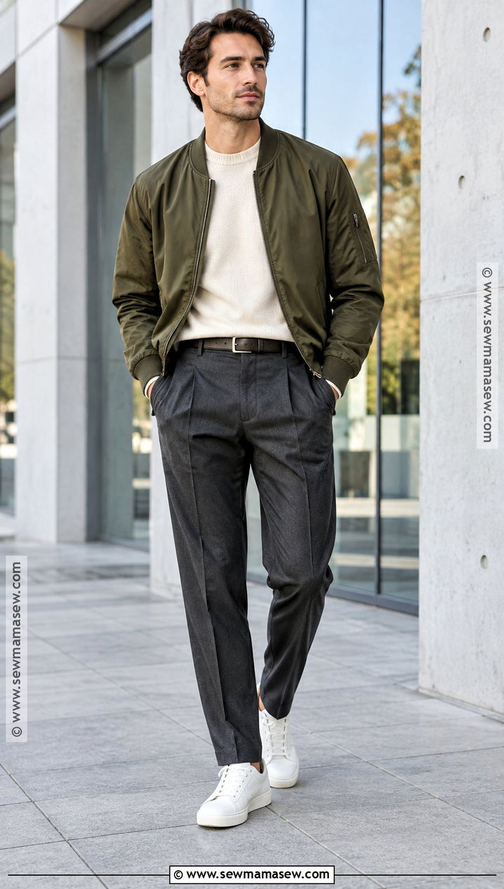 Mens Autumn Outfit With Bomber Jacket And Trousers - 25 mens autumn outfits