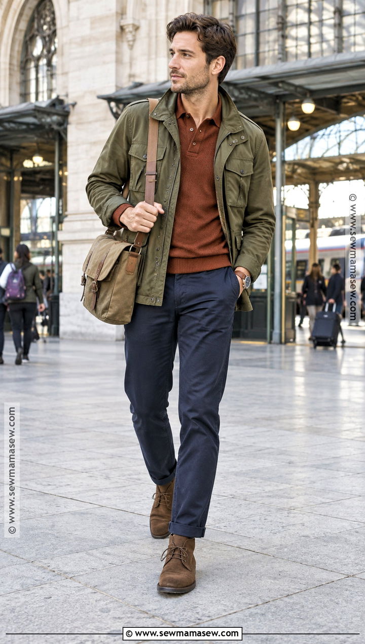 Mens Autumn Outfit With Field Jacket And Knit Polo - 25 mens autumn outfits
