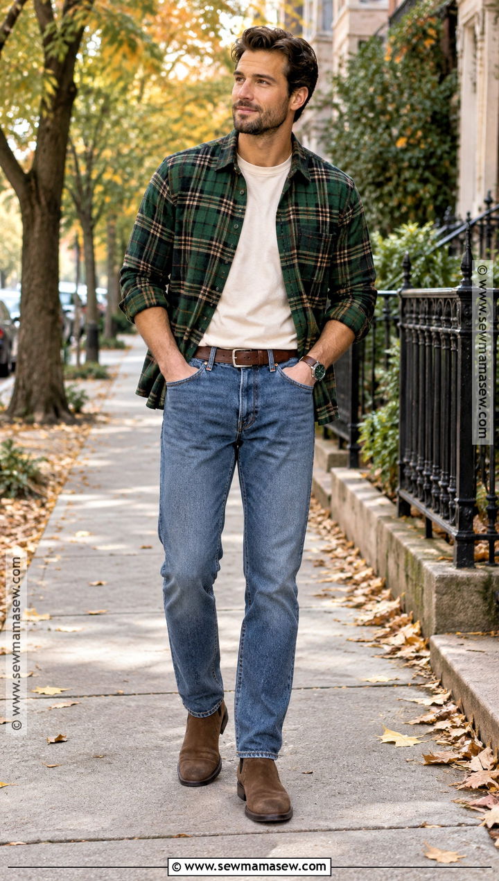 Mens Autumn Outfit With Flannel Shirt And Jeans - 25 mens autumn outfits