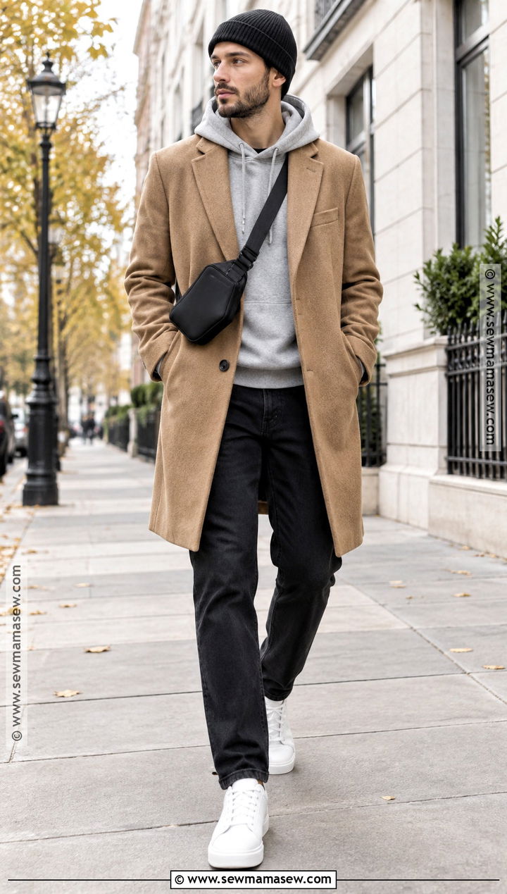 Mens Autumn Outfit With Hoodie And Wool Coat - 25 mens autumn outfits