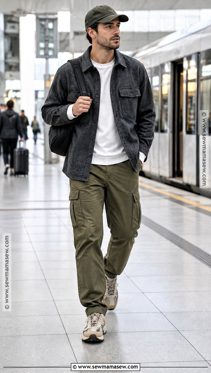 Mens Autumn Outfit With Overshirt And Cargo Pants - 25 mens autumn outfits
