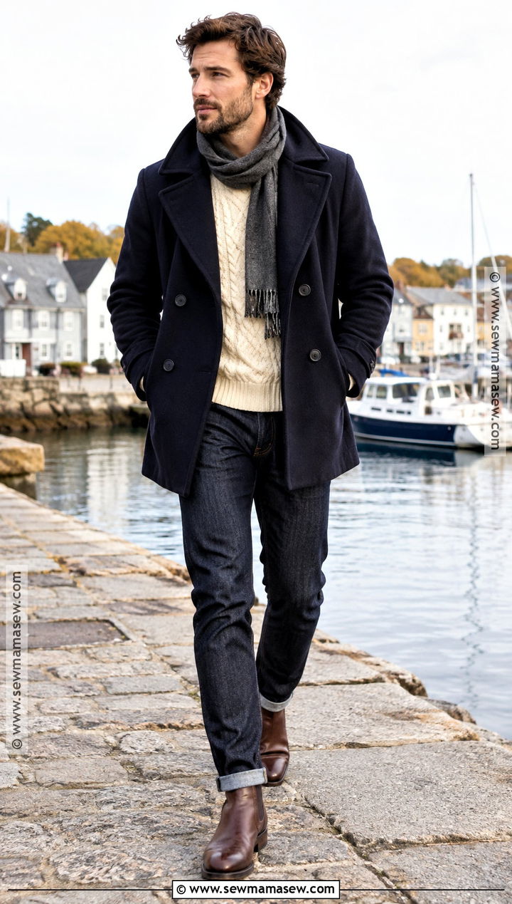 Mens Autumn Outfit With Peacoat And Chelsea Boots - 25 mens autumn outfits
