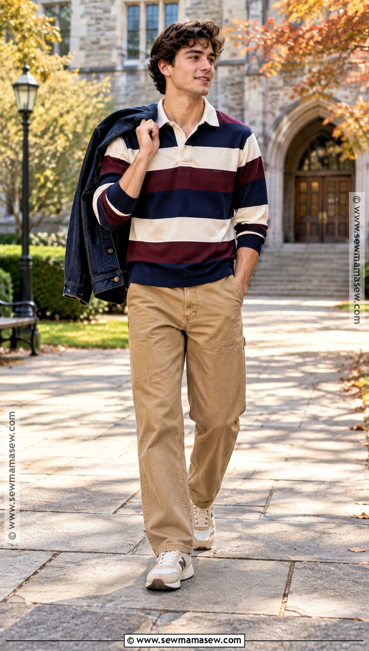 Mens Autumn Outfit With Rugby Shirt And Work Pants - 25 mens autumn outfits
