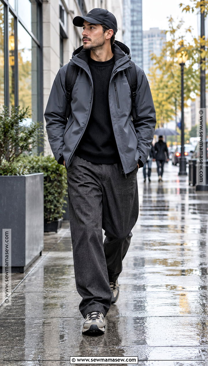 Mens Autumn Outfit With Technical Jacket And Wide Trousers - 25 mens autumn outfits