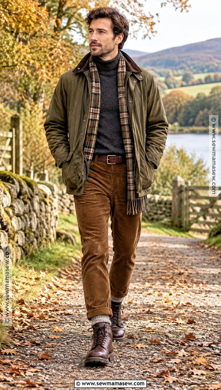 Mens Autumn Outfit With Waxed Jacket And Corduroy Pants - 25 mens autumn outfits