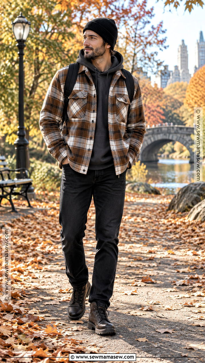 Mens Autumn Plaid Shacket Outfit - 20 Autumn Outfits Men Street Styles
