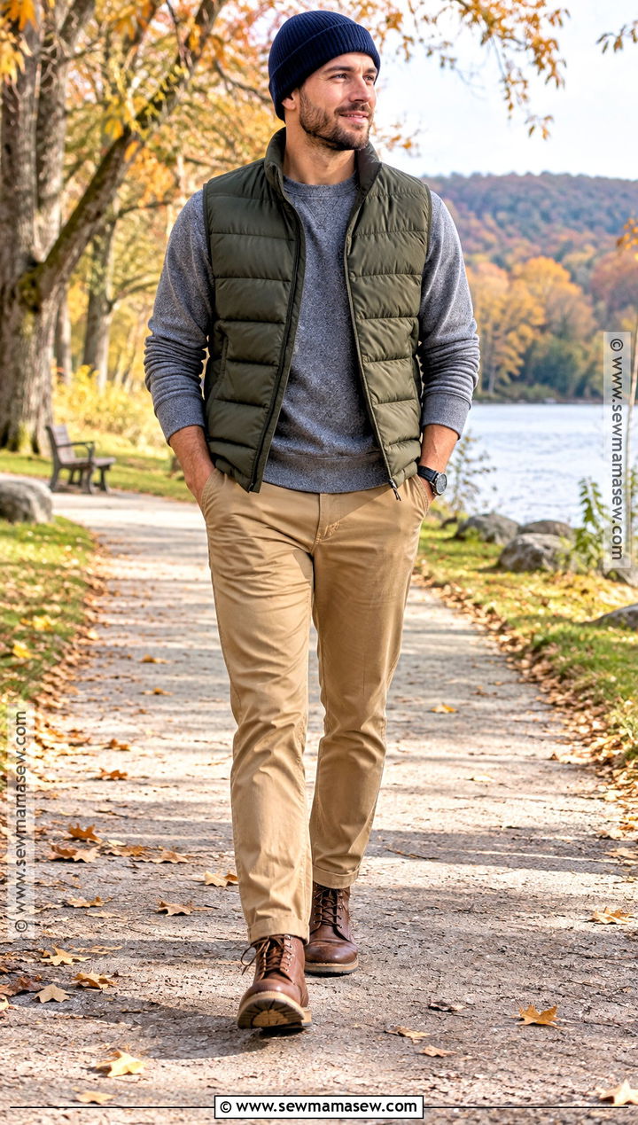 Mens Autumn Puffer Vest Outfit - 25 autumn fits for men