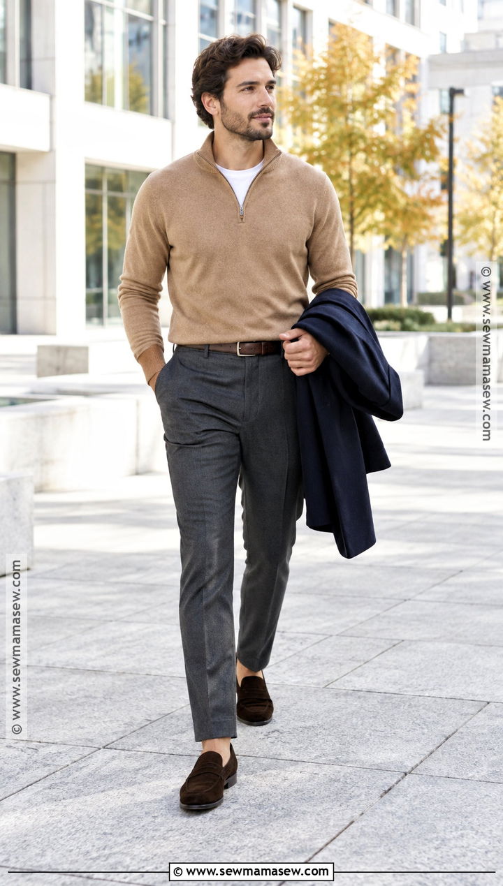 Mens Autumn Quarter Zip And Tailored Pants Outfit - 15 autumn outfits for men 2026