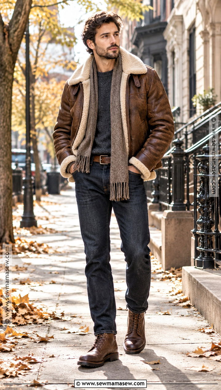 Mens Autumn Shearling Jacket Outfit - 20 Autumn Outfits Men Street Styles