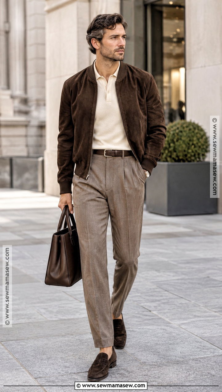 Mens Autumn Suede Bomber Outfit - 15 autumn mens style ideas