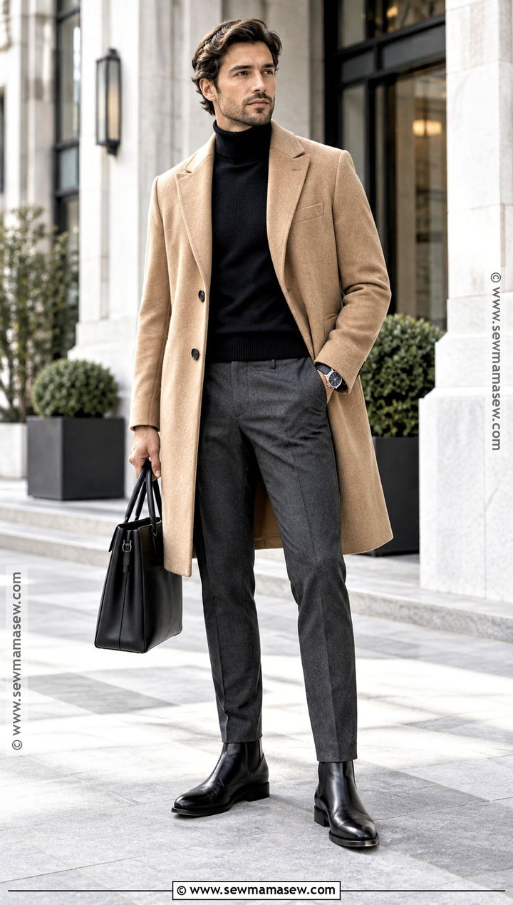 Mens Autumn Wool Overcoat Outfit - 15 Autumn Outfit Ideas Male