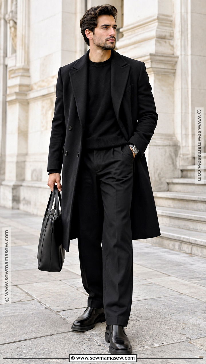 Mens Black Overcoat and Trousers Fall Outfit - 25 male fall outfits