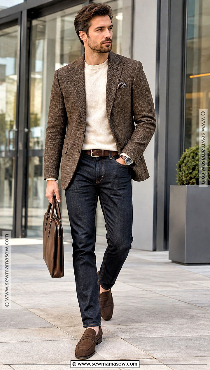 Mens Blazer and Dark Jeans Fall Outfit - 25 fall outfits men autumn