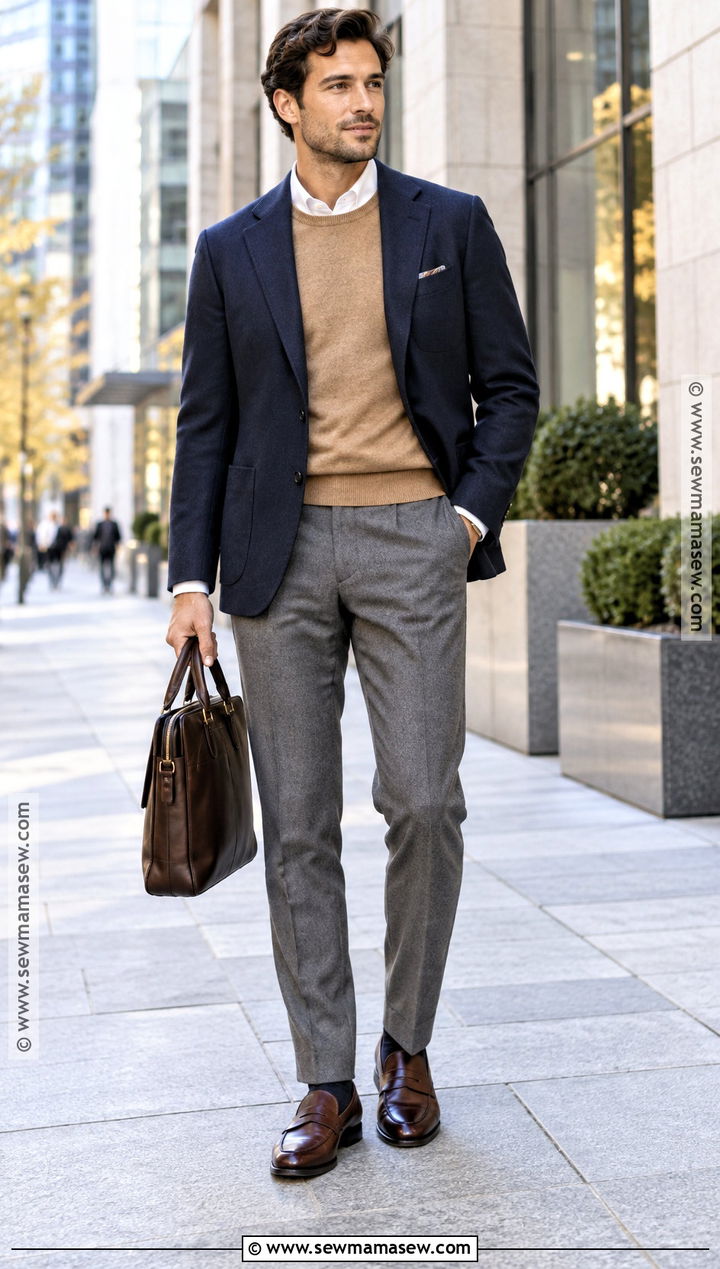 Mens Blazer and Merino Sweater Fall Outfit - 25 male fall outfits