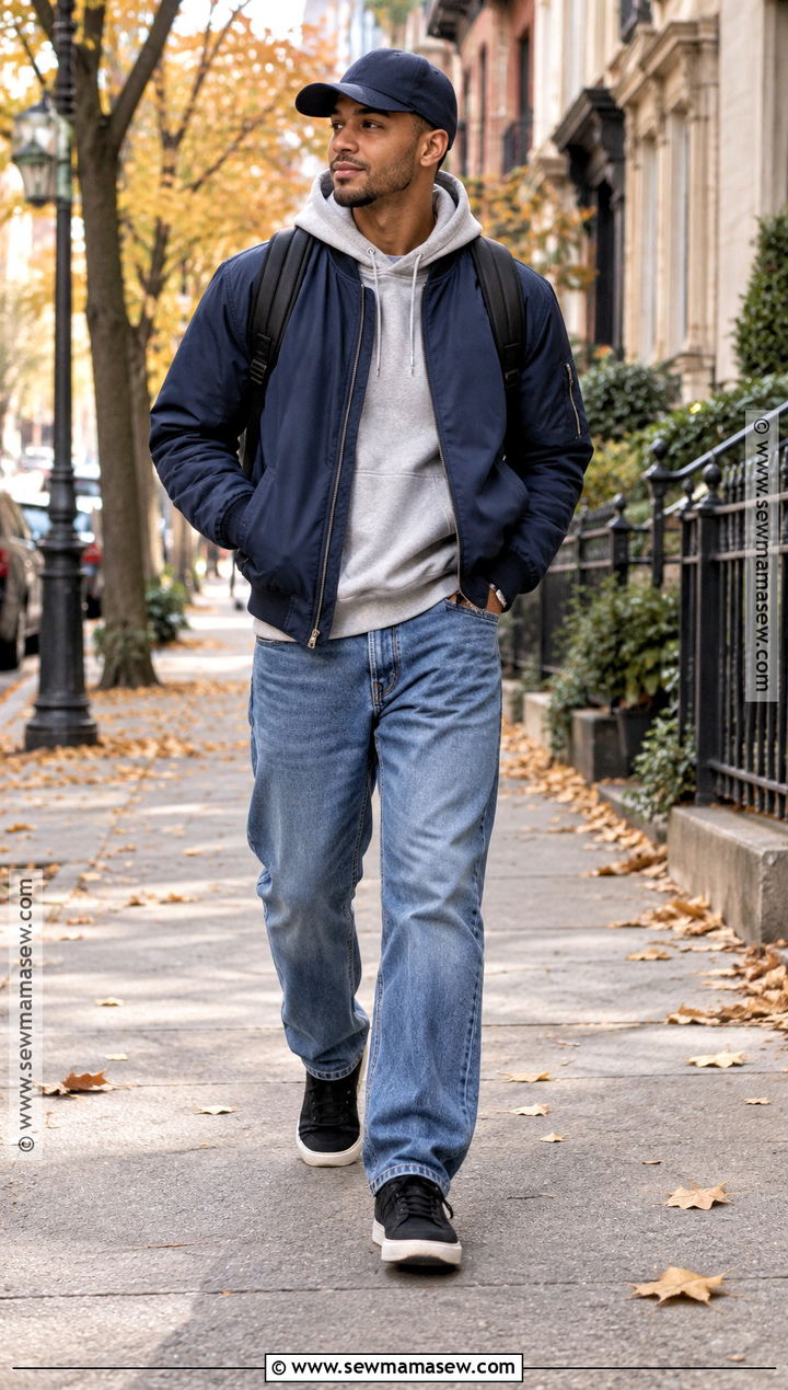 Mens Bomber Jacket And Hoodie Fall Outfit - 15 Men's Casual Style Fall Ideas