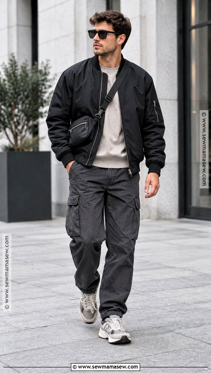 Mens Bomber Jacket and Cargo Pants Fall Outfit - 25 male fall outfits