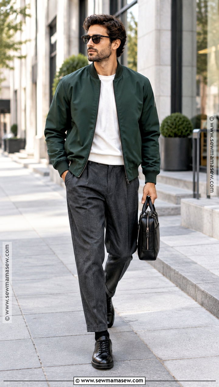 Mens Bomber Jacket and Wool Pants Outfit - 25 mens fall fashion ideas