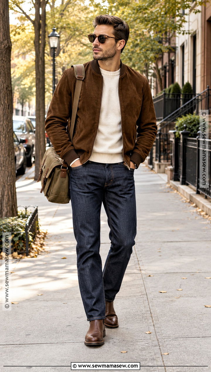 Mens Brown Suede Jacket Fall Outfit - 15 Fall Aesthetic Mens Outfits