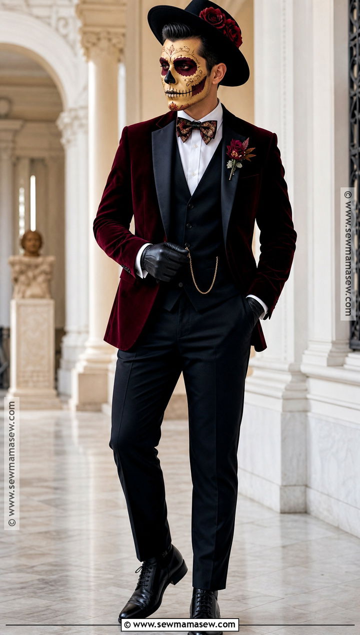 Mens Burgundy Catrin Outfit - 35 day of the dead outfit ideas
