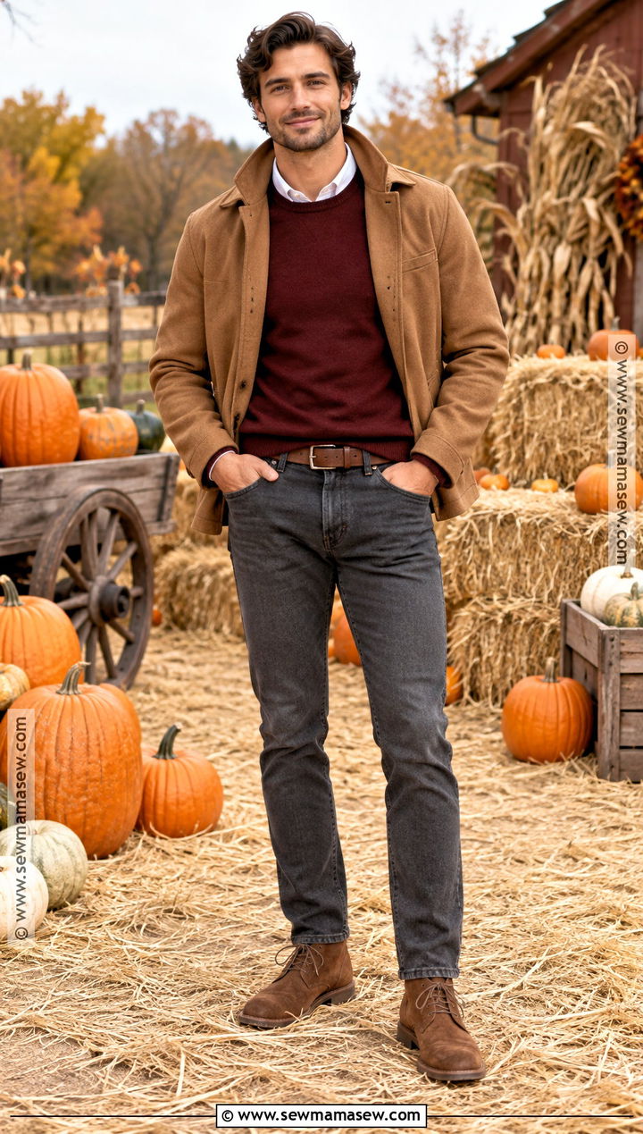 Mens Burgundy Sweater Pumpkin Patch Outfit - 20 men pumpkin patch outfit ideas
