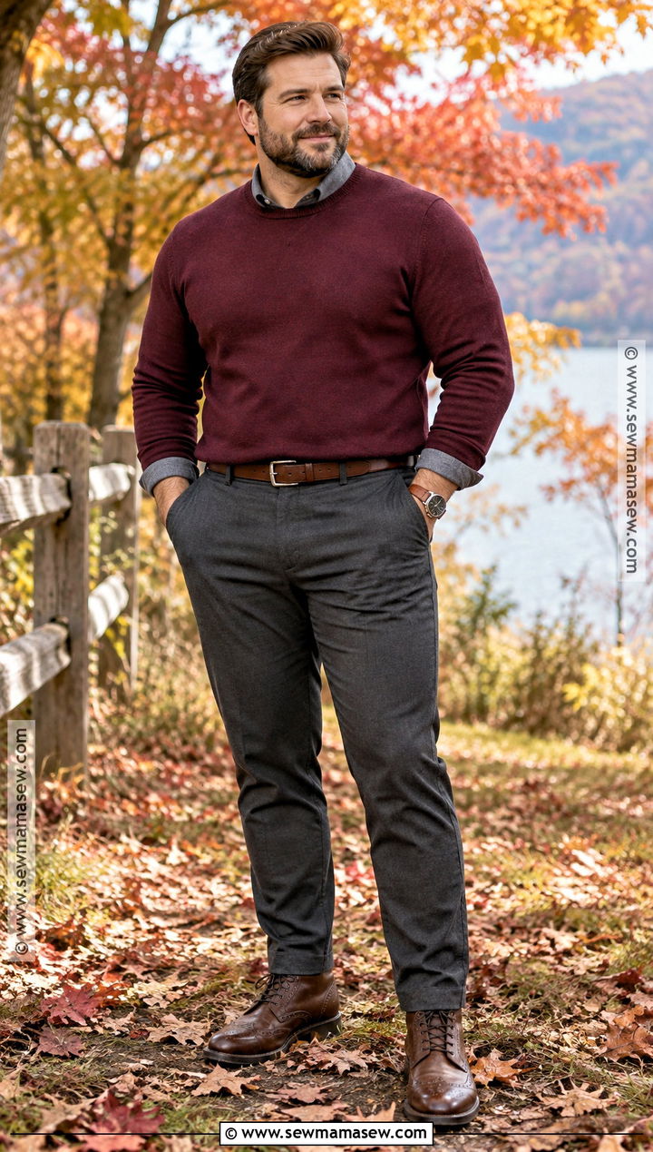 Mens Burgundy Sweater With Charcoal Pants - 15 mens fall family photo outfit ideas