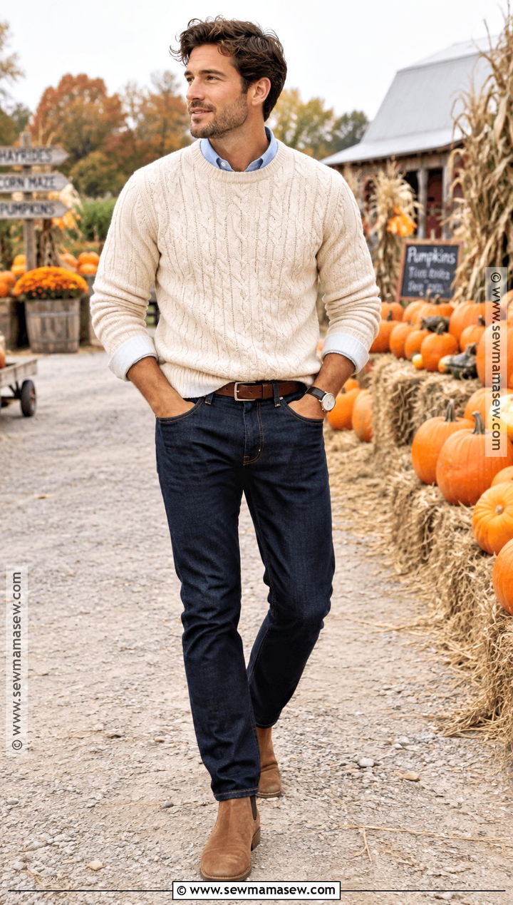 Mens Cable Knit Sweater Pumpkin Patch Outfit - 20 men pumpkin patch outfit ideas