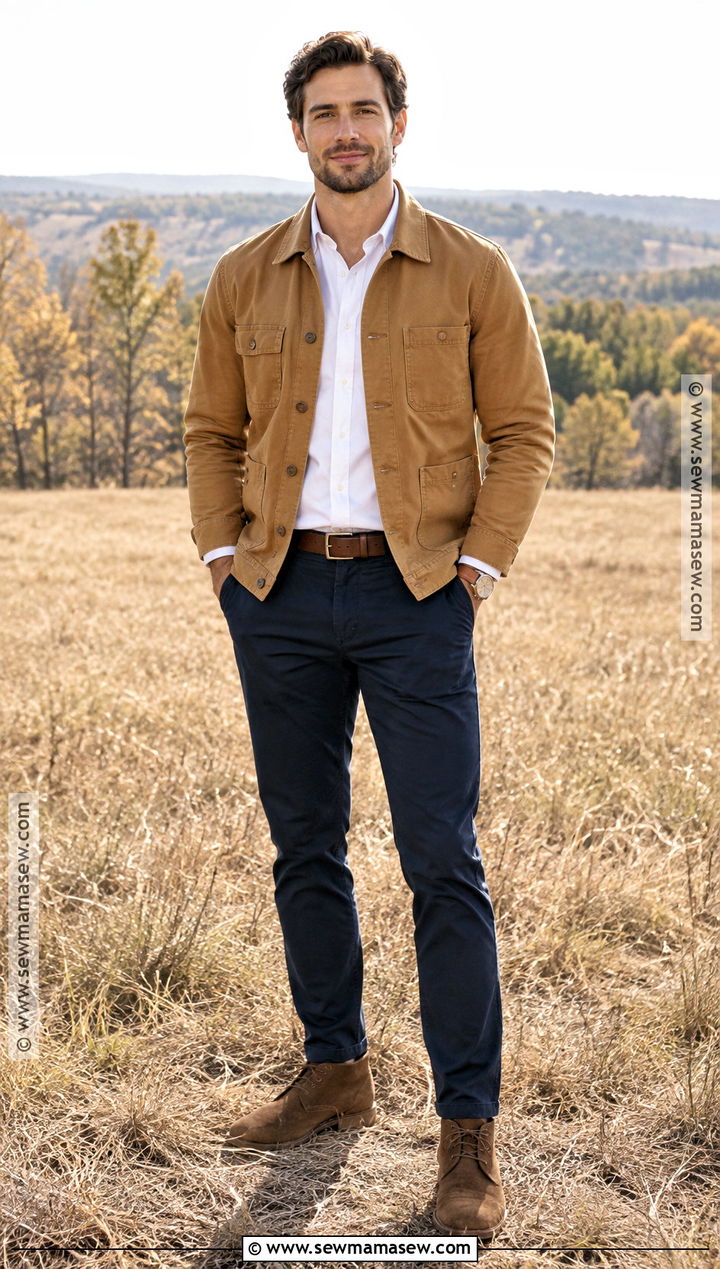 Mens Camel Chore Jacket With White Oxford - 15 mens fall family photo outfit ideas