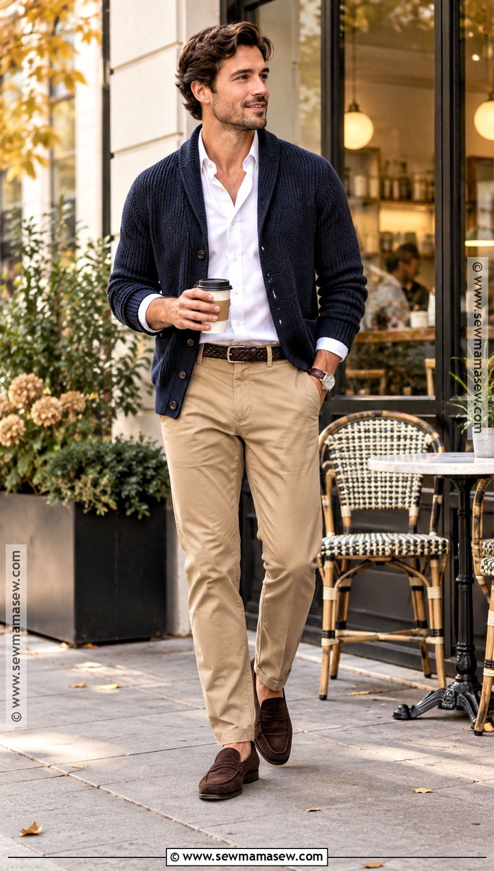 Mens Cardigan And Chinos Fall Outfit - 25 casual fall outfits for men