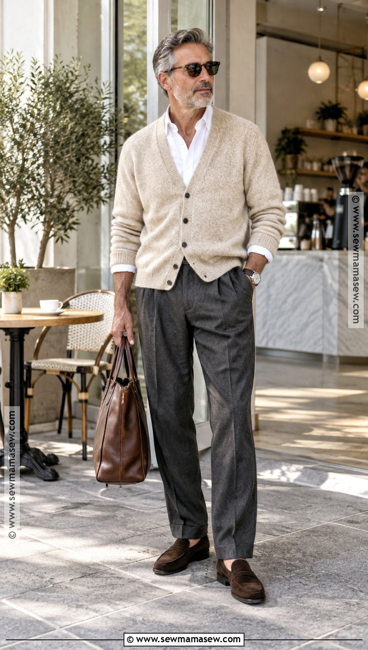 Mens Cardigan and Relaxed Trousers Outfit - 25 mens fall fashion ideas
