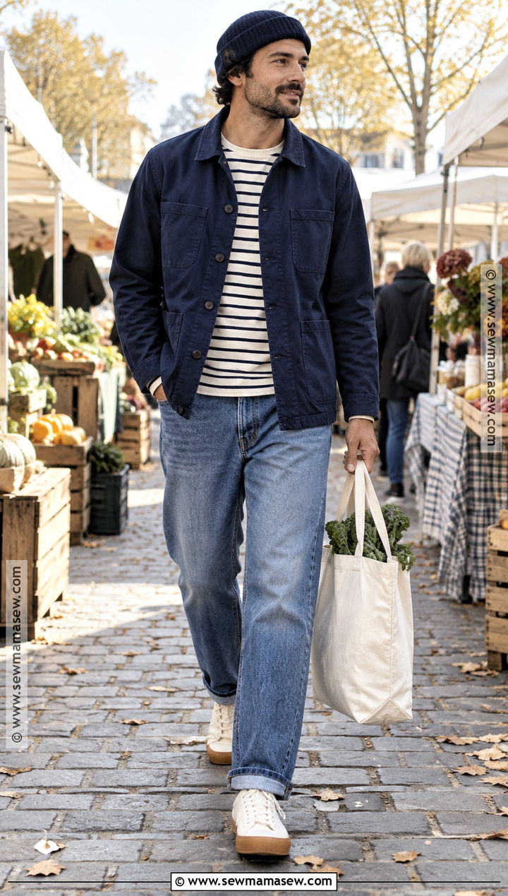Mens Chore Coat And Striped Shirt Fall Outfit - 25 casual fall outfits for men