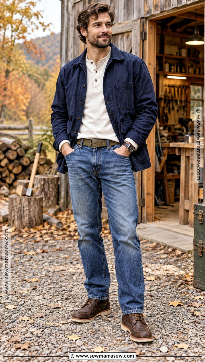 Mens Chore Coat With Henley And Work Boots - 15 men fall fashion casual ideas