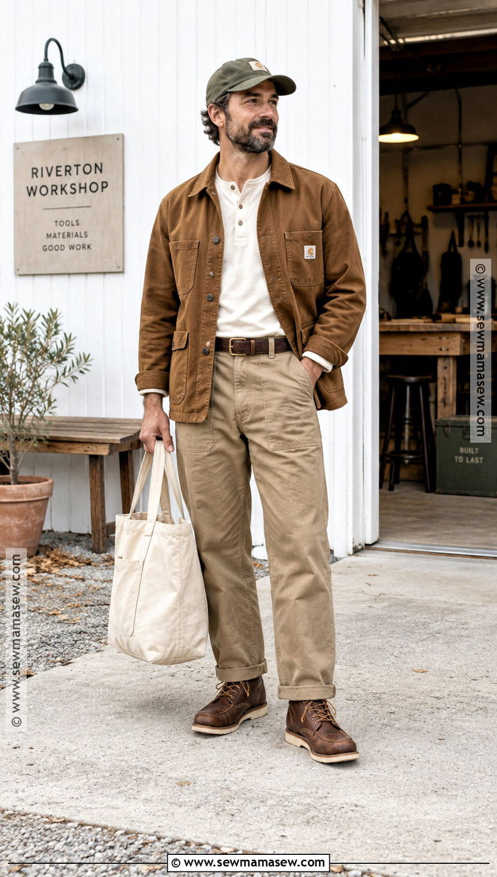Mens Chore Coat and Henley Fall Outfit - 25 fall outfits men autumn