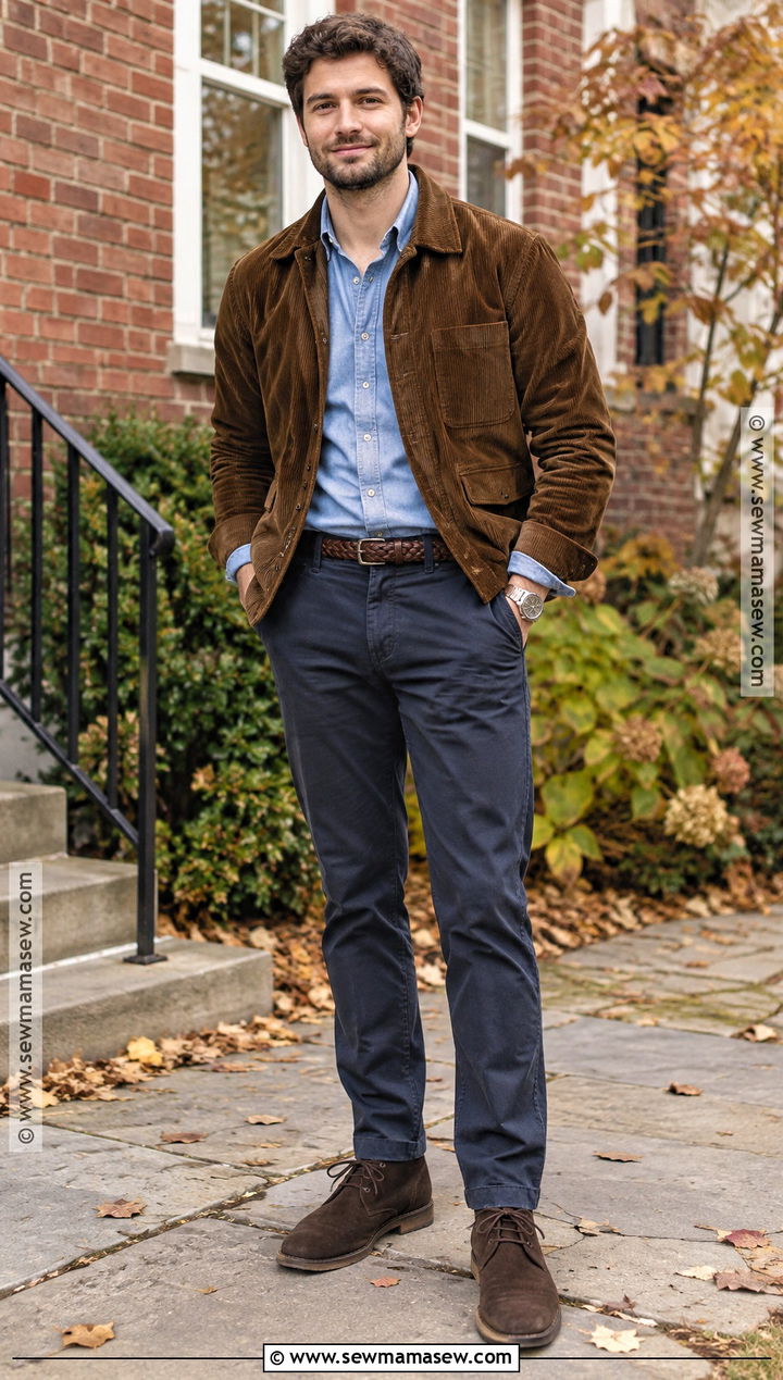 Mens Corduroy Jacket and Chinos Fall Outfit - 25 male fall outfits