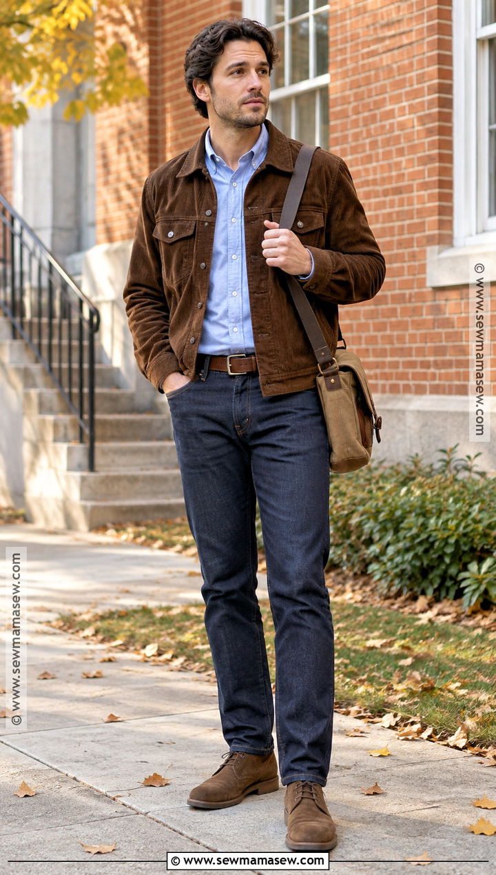 Mens Corduroy Jacket and Oxford Shirt Fall Outfit - 25 fall outfits men autumn