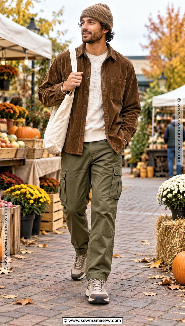 Mens Corduroy Overshirt Outfit With Cargo Pants - 15 Mens Casual Fall Outfits 2026