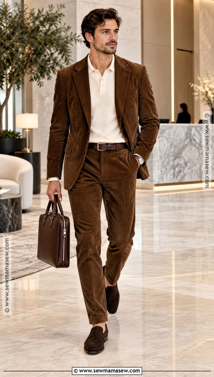 Mens Corduroy Suit With Knit Polo - 15 men's fall fashion clothing ideas