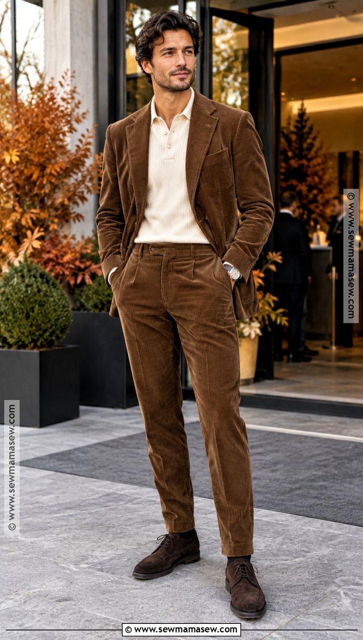 Mens Corduroy Suit and Knit Shirt Outfit - 25 mens fall fashion ideas