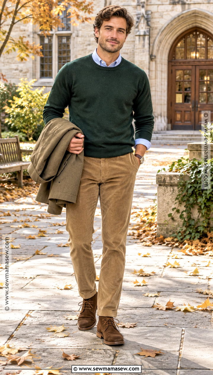 Mens Crewneck Sweater With Oxford Shirt And Corduroy Pants - 25 mens clothing styles casual outfits for men autumn 2026