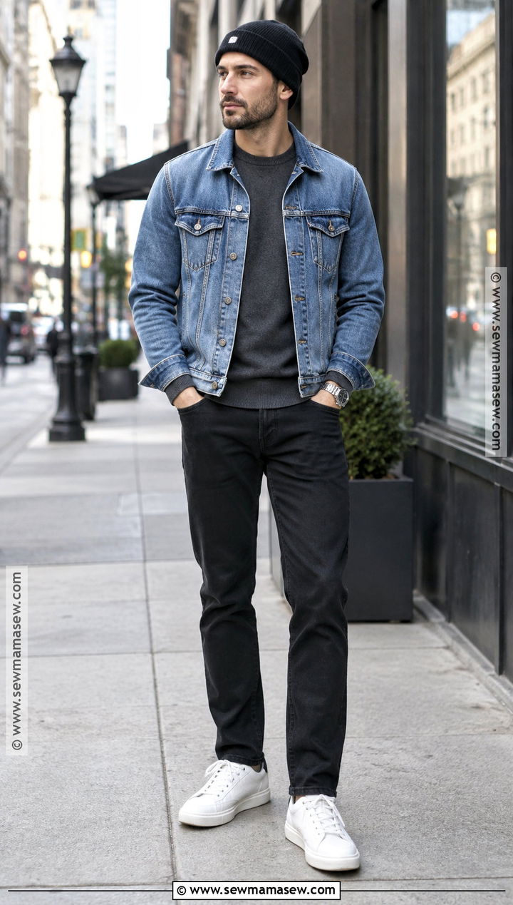 Mens Denim Jacket And Black Jeans Fall Outfit - 15 Men's Casual Style Fall Ideas