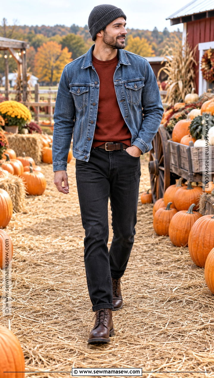 Mens Denim Jacket Pumpkin Patch Outfit - 20 men pumpkin patch outfit ideas
