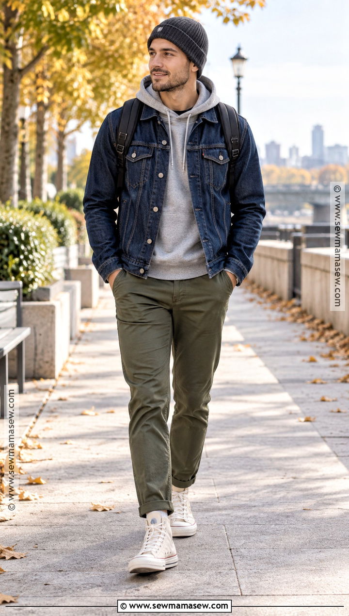 Mens Denim Jacket With Hoodie And Chinos - 15 men fall fashion casual ideas