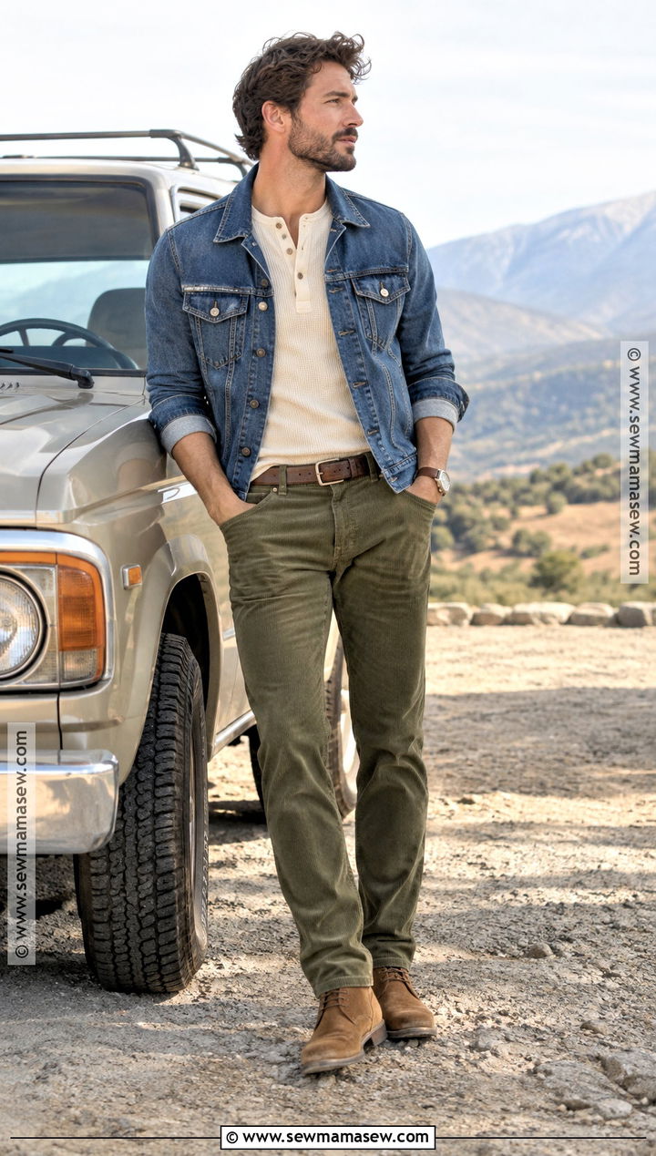 Mens Denim Jacket and Corduroy Pants Outfit - 25 mens fall fashion ideas